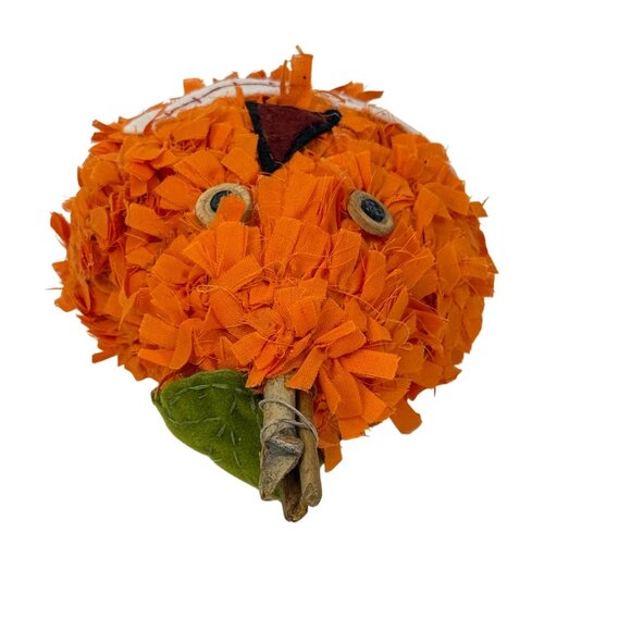 Primitive Rag Stuffed Pumpkin Fall Halloween Decor - Picture 5 of 6